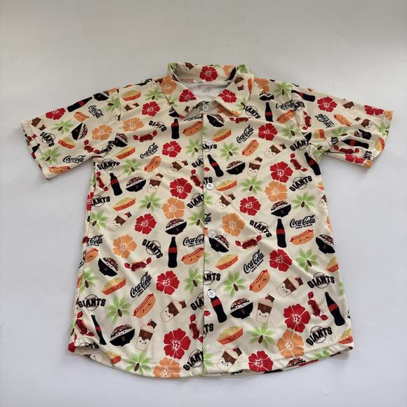 San Francisco SF Giants Hawaiian ALOHA FOODIE Coca Cola‎ Shirt Button Up Men’s M - Picture 1 of 8